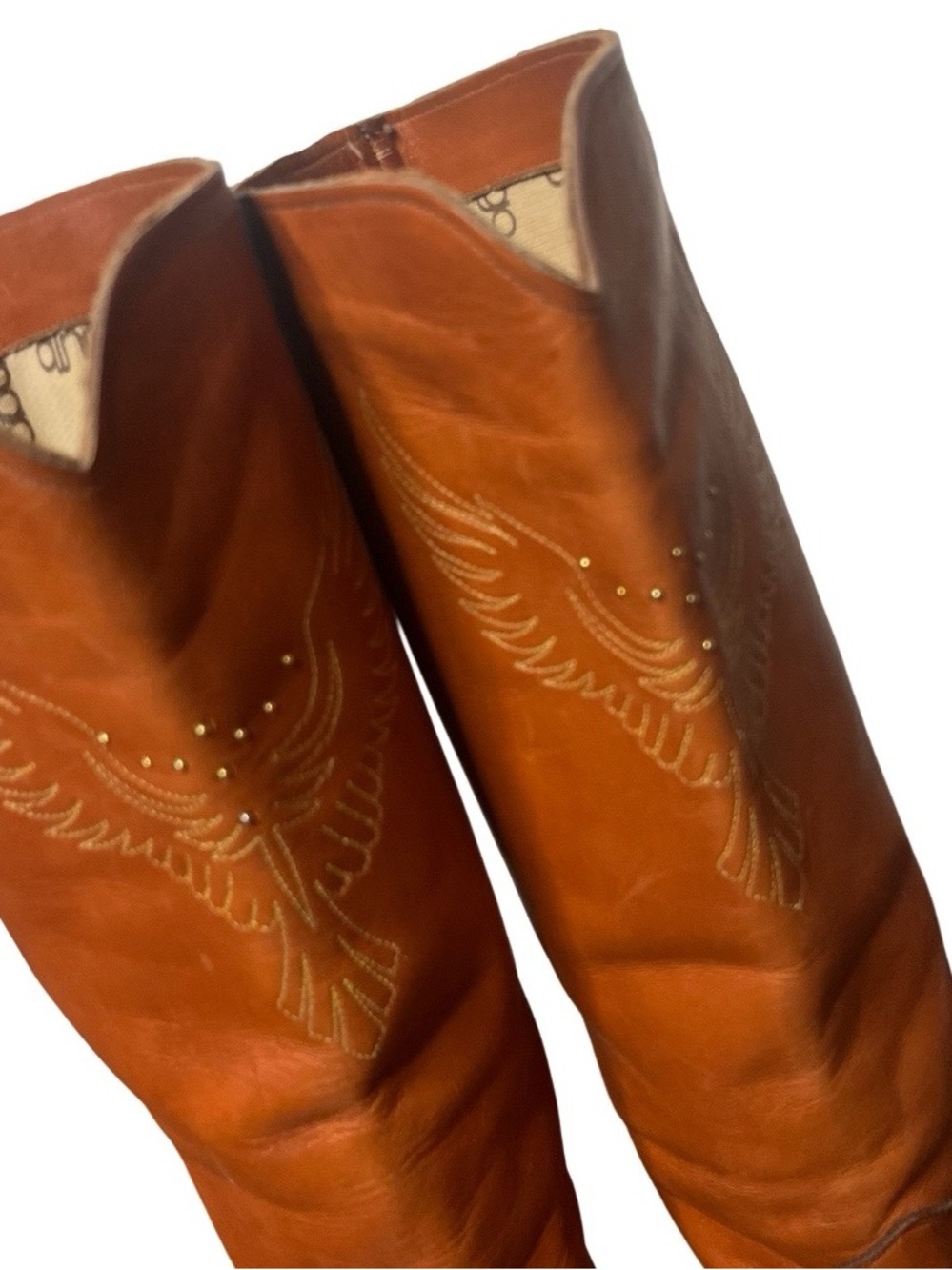 DINGO Tan Leather Eagle Stitch Tall Western Boots Womens Size 10 VINTAGE - Picture 3 of 9